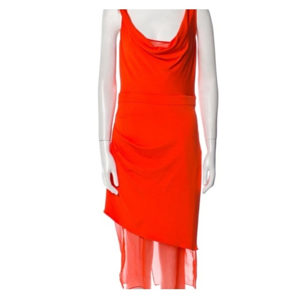 Cushnie Clementine Orange Silk Cowl Neck Sleeveless Pencil Dress NWT Size 0